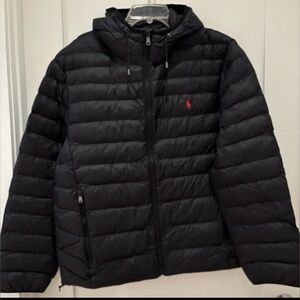 NWT Polo RL Hooded Puffer Coat in Black M, Packable. Will arrive packed up